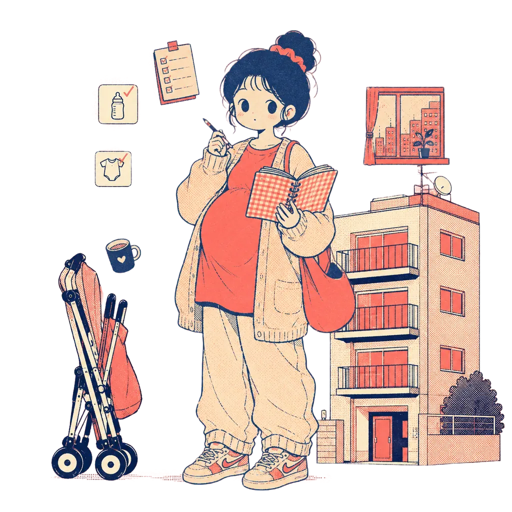 手帳を持った妊婦さんのイラスト